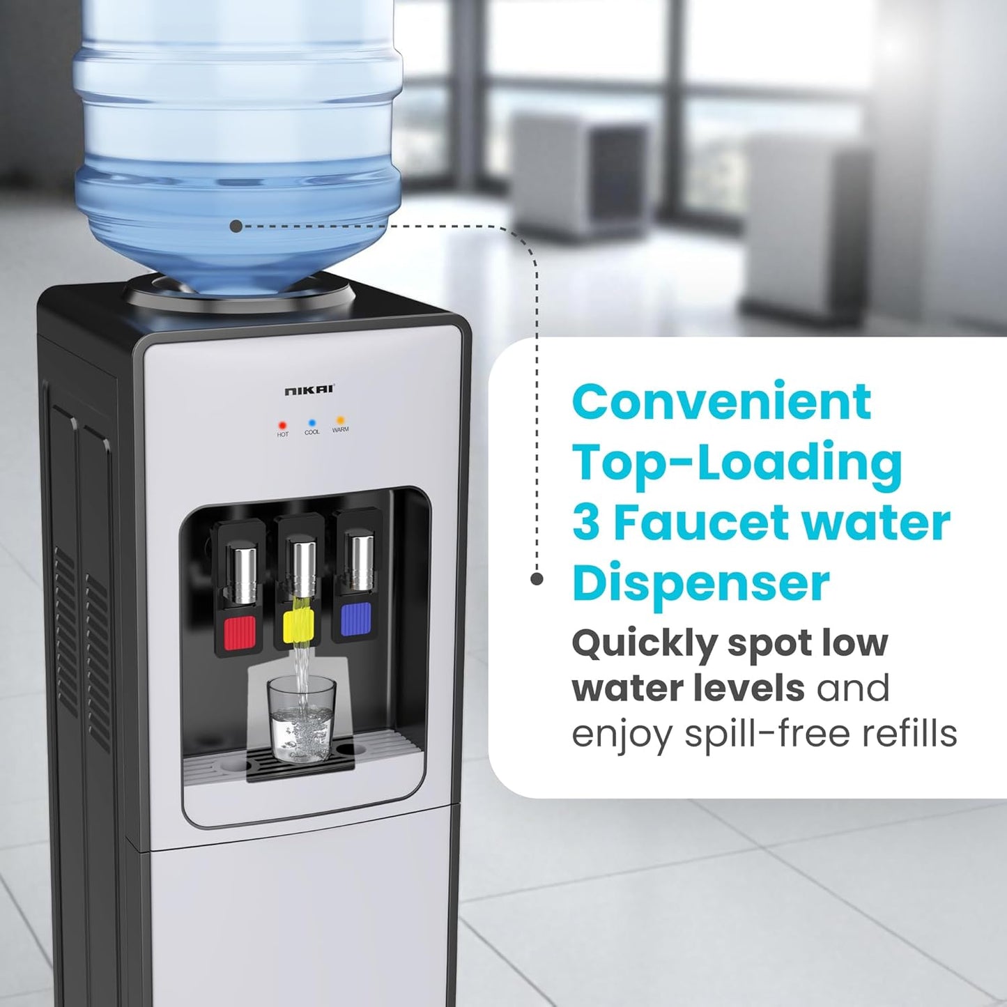 Nikai 3-Tap Water Dispenser with Hot, Cold & Normal Water, NWD999C