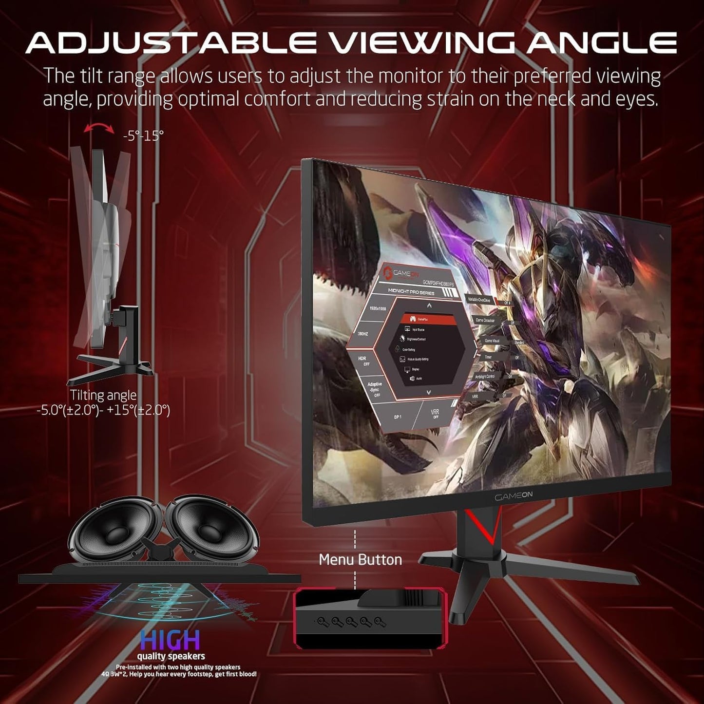 Gameon 27 inch Dominator Series Gaming Monitor - 240Hz, GOMD27QHD240IPS