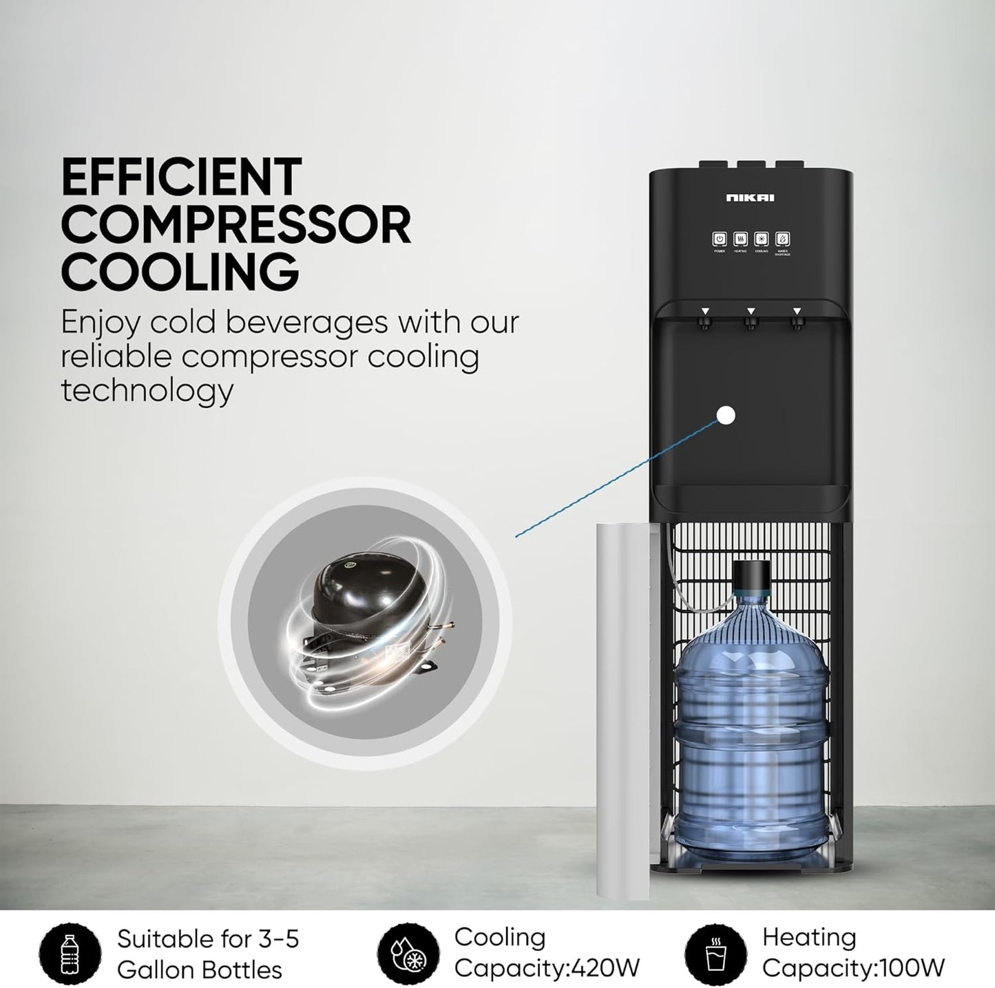 Nikai 3 Tap Bottom Loading Water Dispenser, NWD4000BS