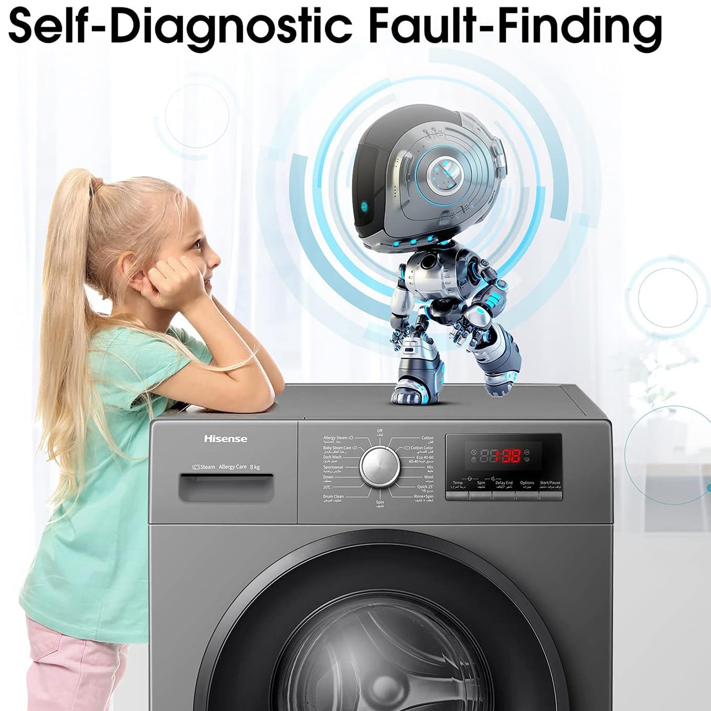 Hisense 8KG Fully Automatic Washing Machine, WFSQ8012VMT