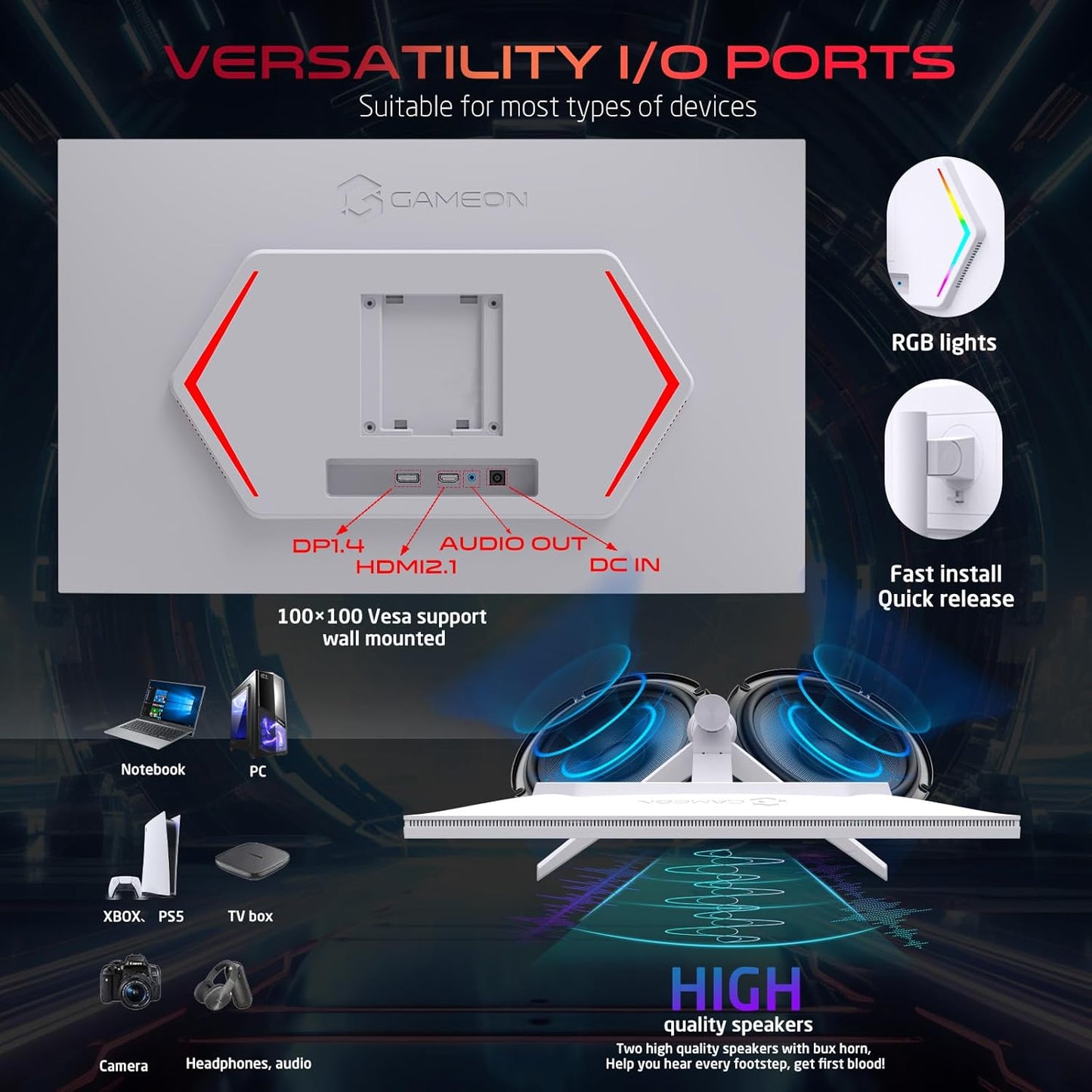 Gameon 27 inch Arctic Pro Series Gaming Monitor - 190Hz, GOA27FHD190IPS