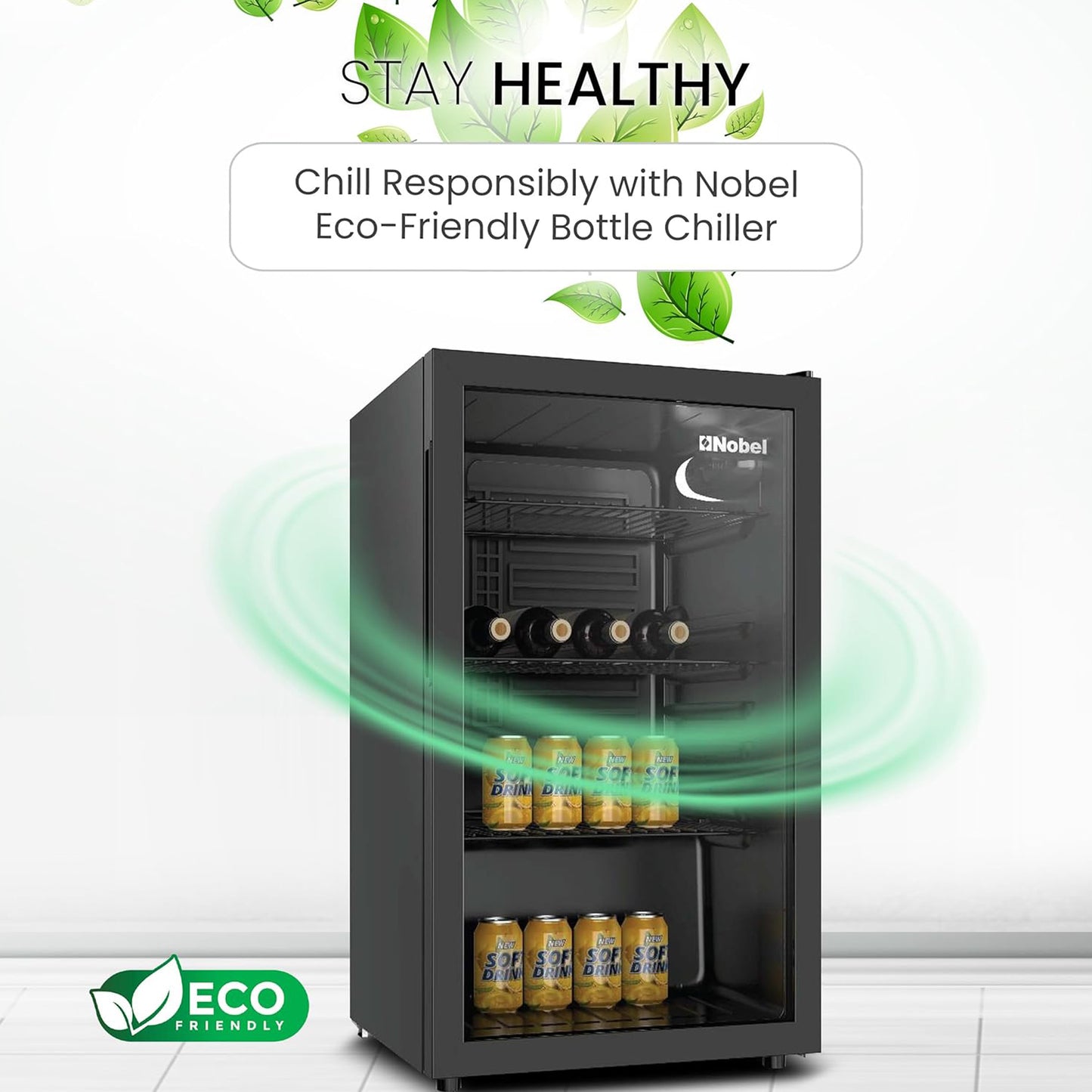 Nobel 132L Glass Door Metal Self Chiller, NBC140RH