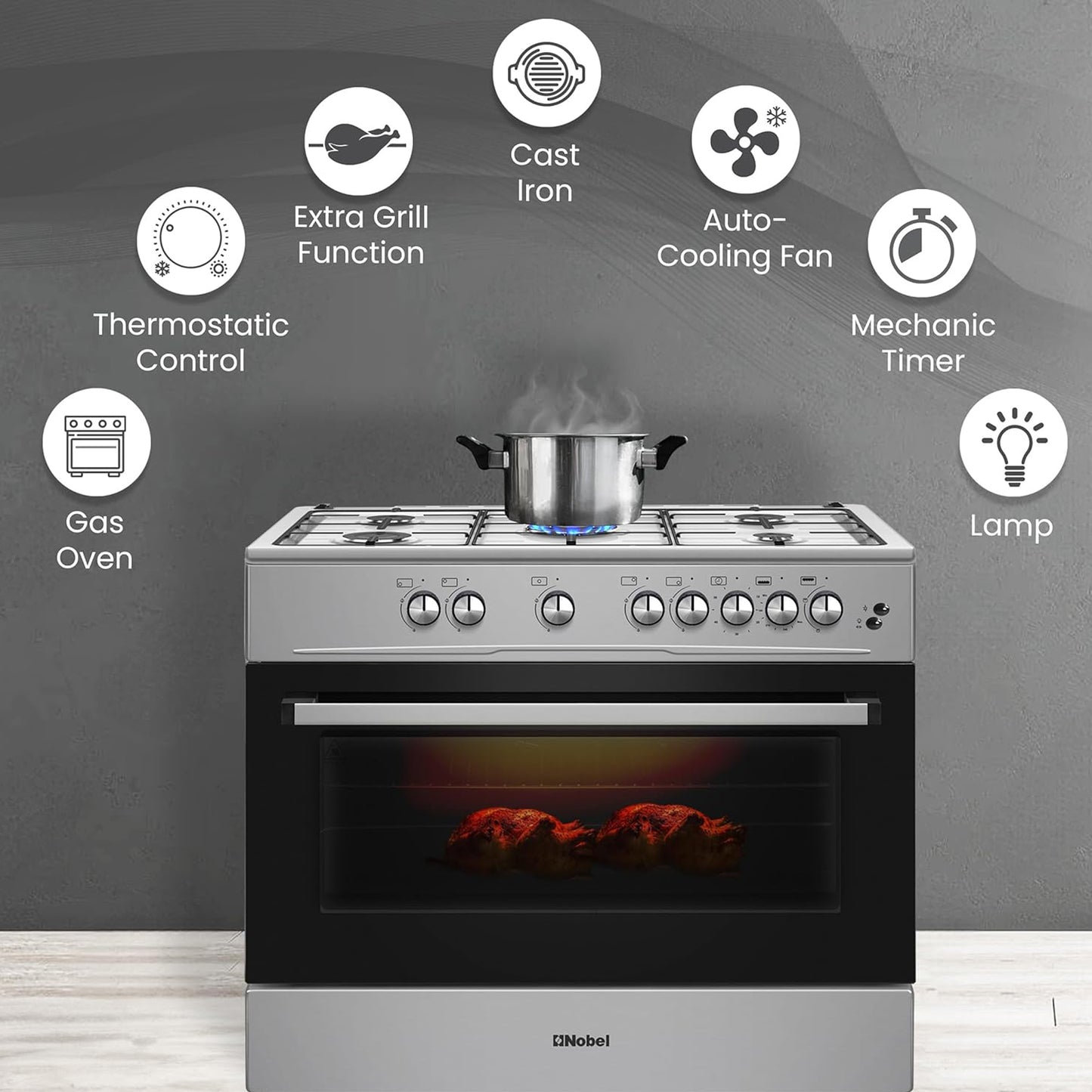 Nobel 90X60 Cm 5 Burner Cooking Range, NGC9699I