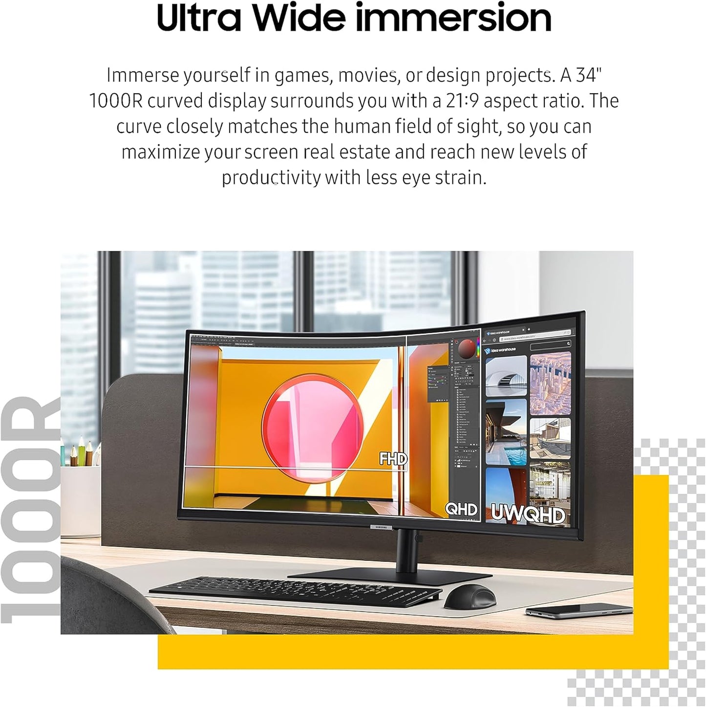 Samsung 34 inch ViewFinity 6 Series Ultrawide QHD Curved Monitor - 100Hz, S34C650UAM