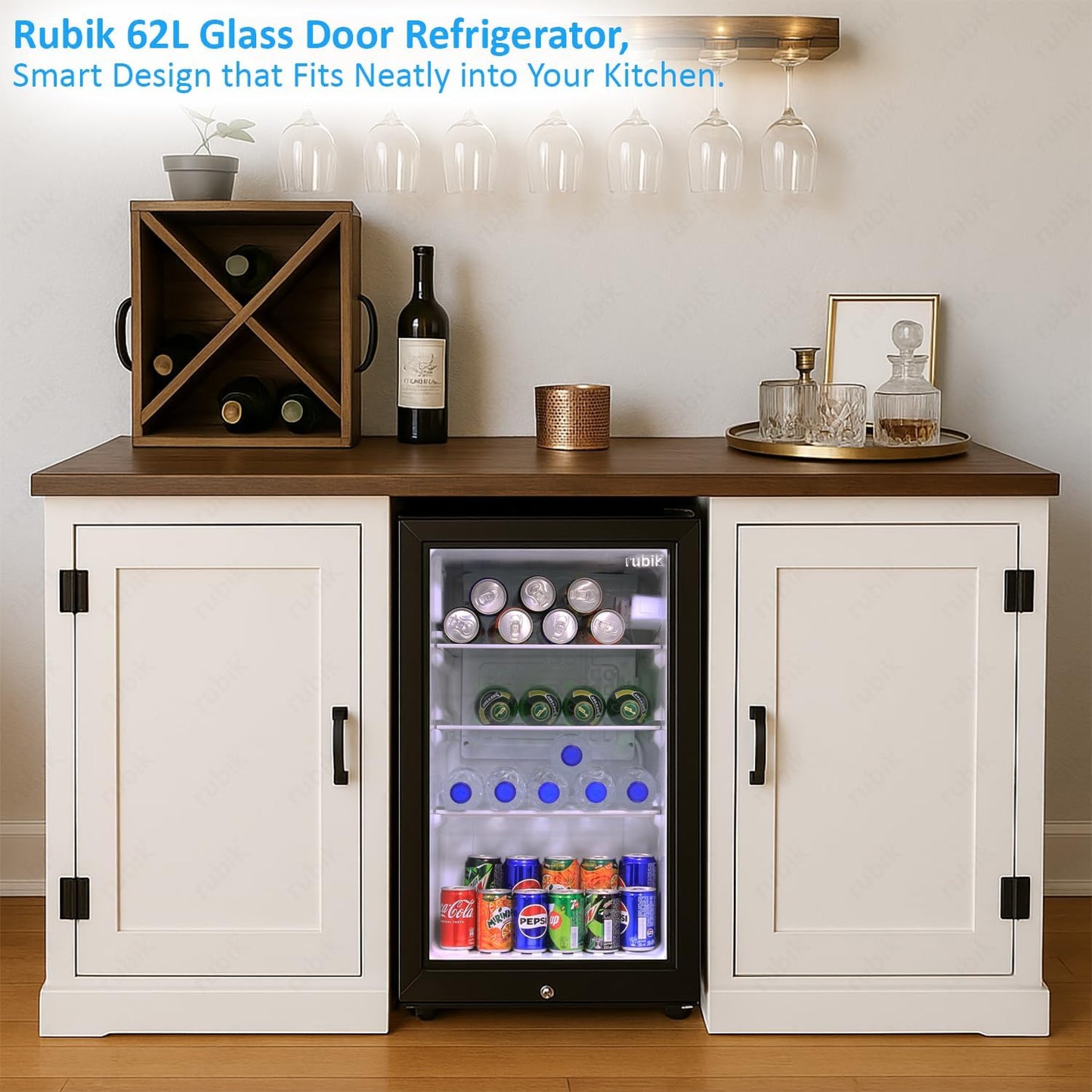 Rubik 62L Glass Door Mini Fridge, RBJC-62-HCWB