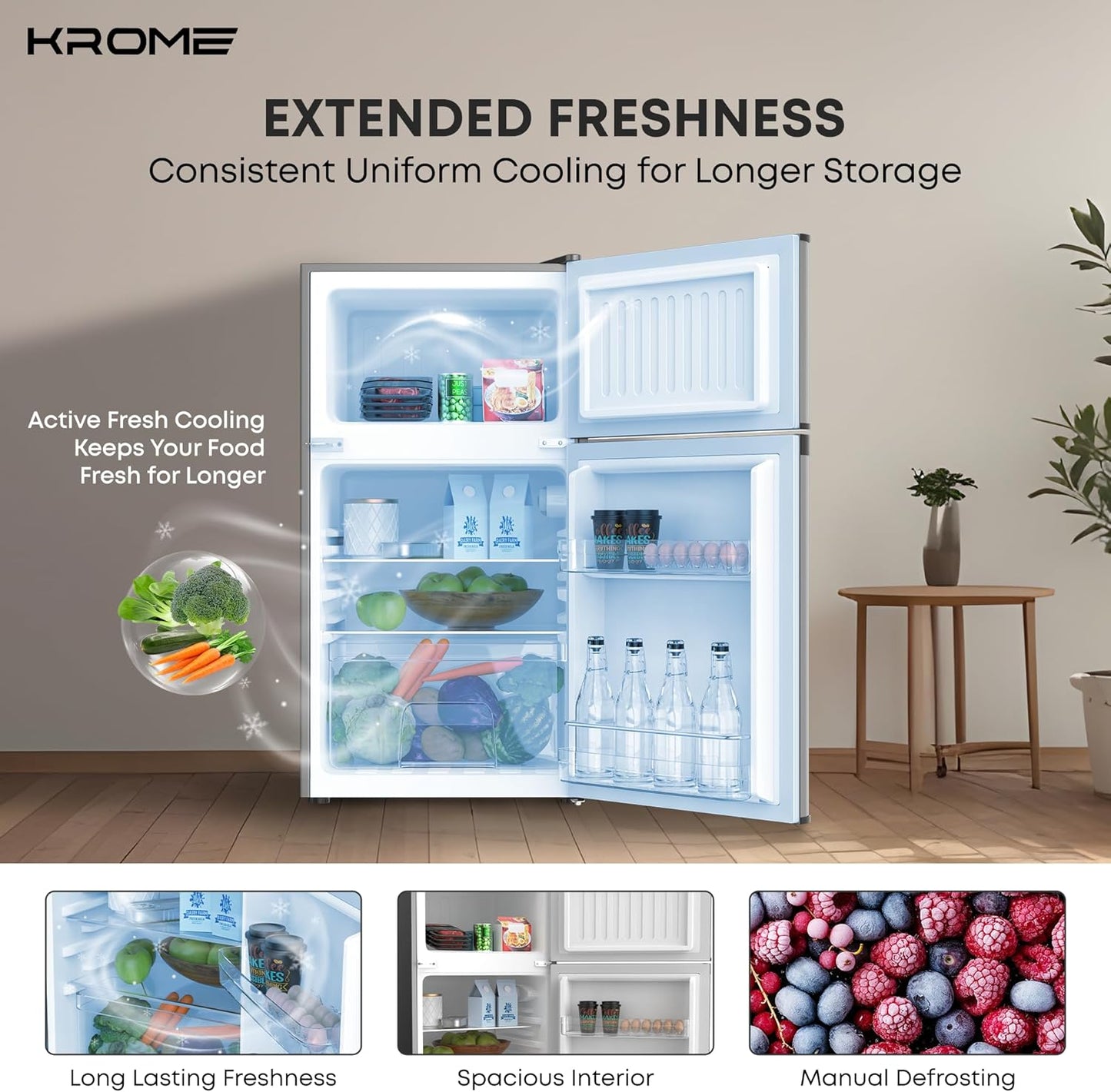 KROME 138L Double Door Refrigerator, KR-RF138DDSG