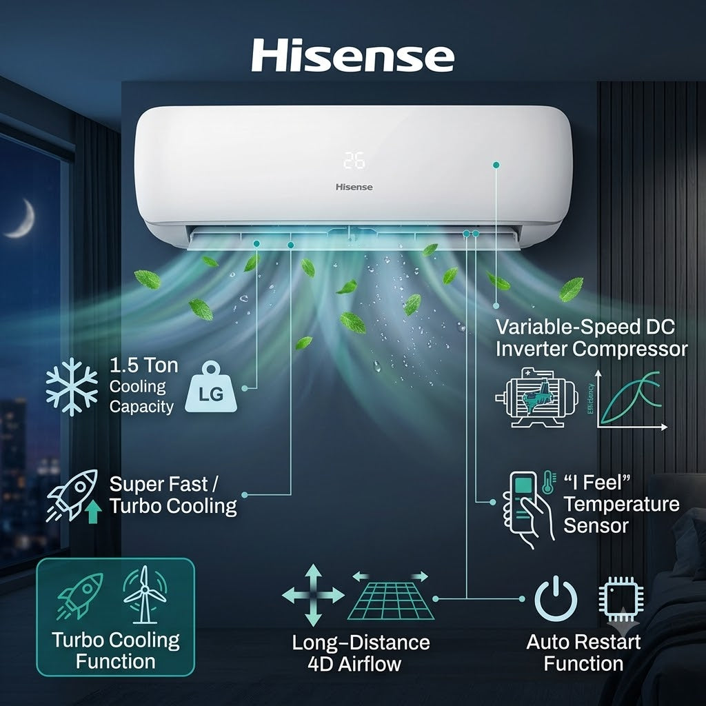 Hisense 1.5 Ton Inverter Split Air Conditioner, AS-18UW4SYRKC01