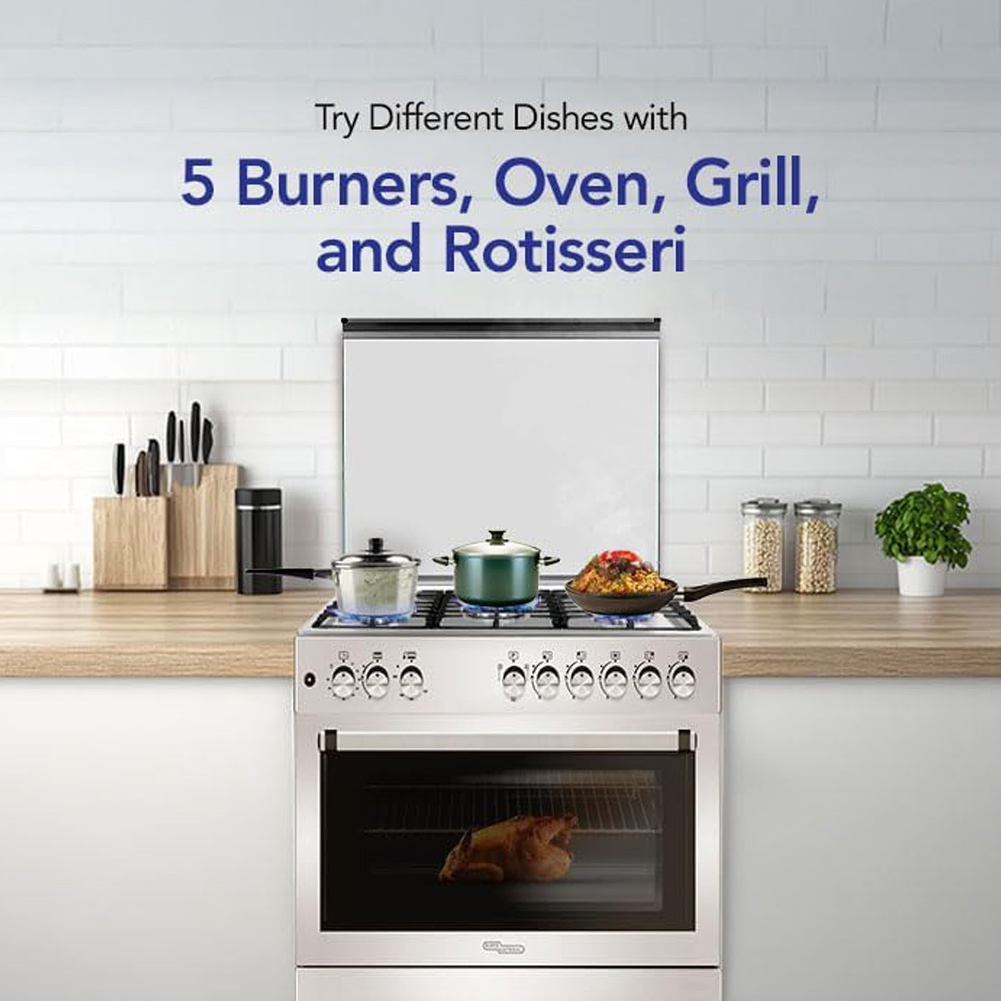 Super General 90X60 Cm 5 Burner Cooking Range with Turbo Fan, SGC9607FSHGF