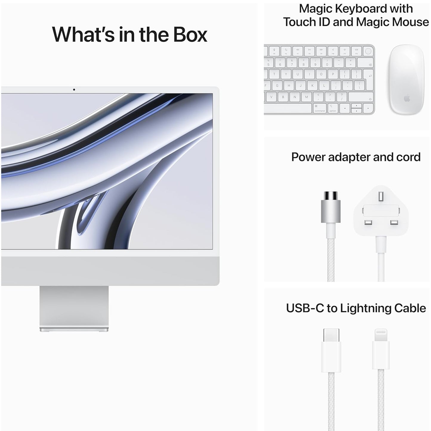 Apple 2023 iMac (24-inch, Apple M3 chip with 8‑core CPU and 8‑core GPU, 8GB Unified Memory, 512GB) - Silver