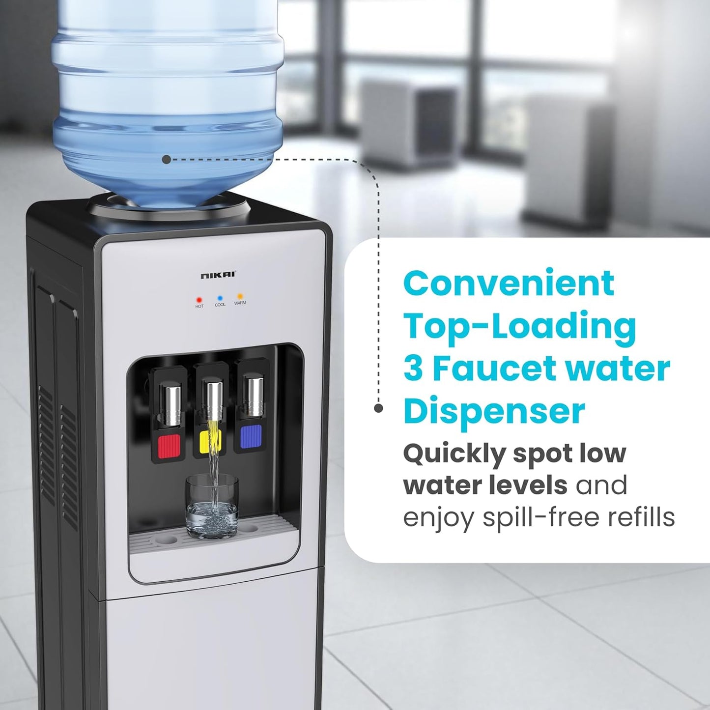 Nikai 3-Tap Water Dispenser with Hot, Cold & Normal Water, NWD999C