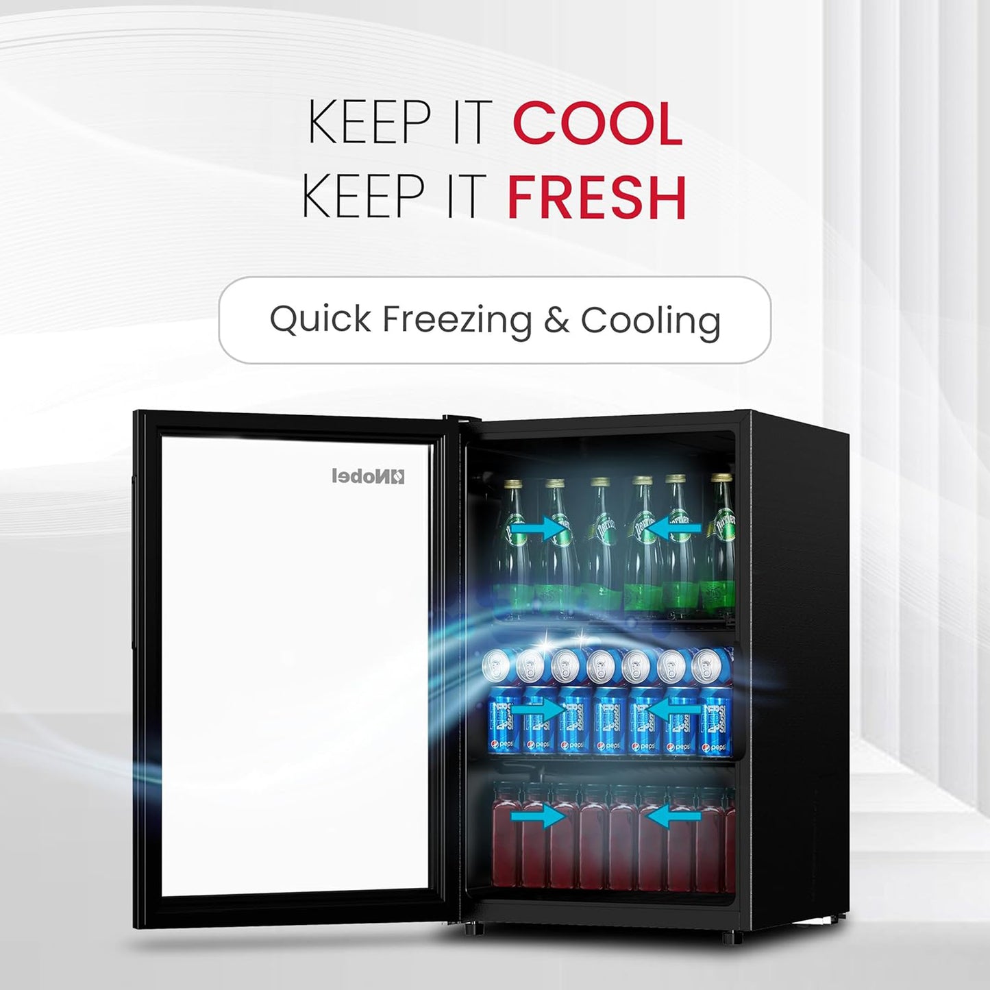 Nobel 132L Glass Door Metal Self Chiller, NBC140RH