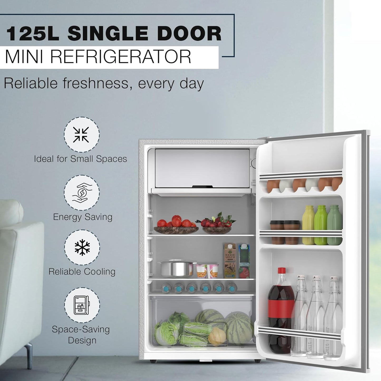 Nikai 125L Single Door Mini Refrigerator, NRF125SS1