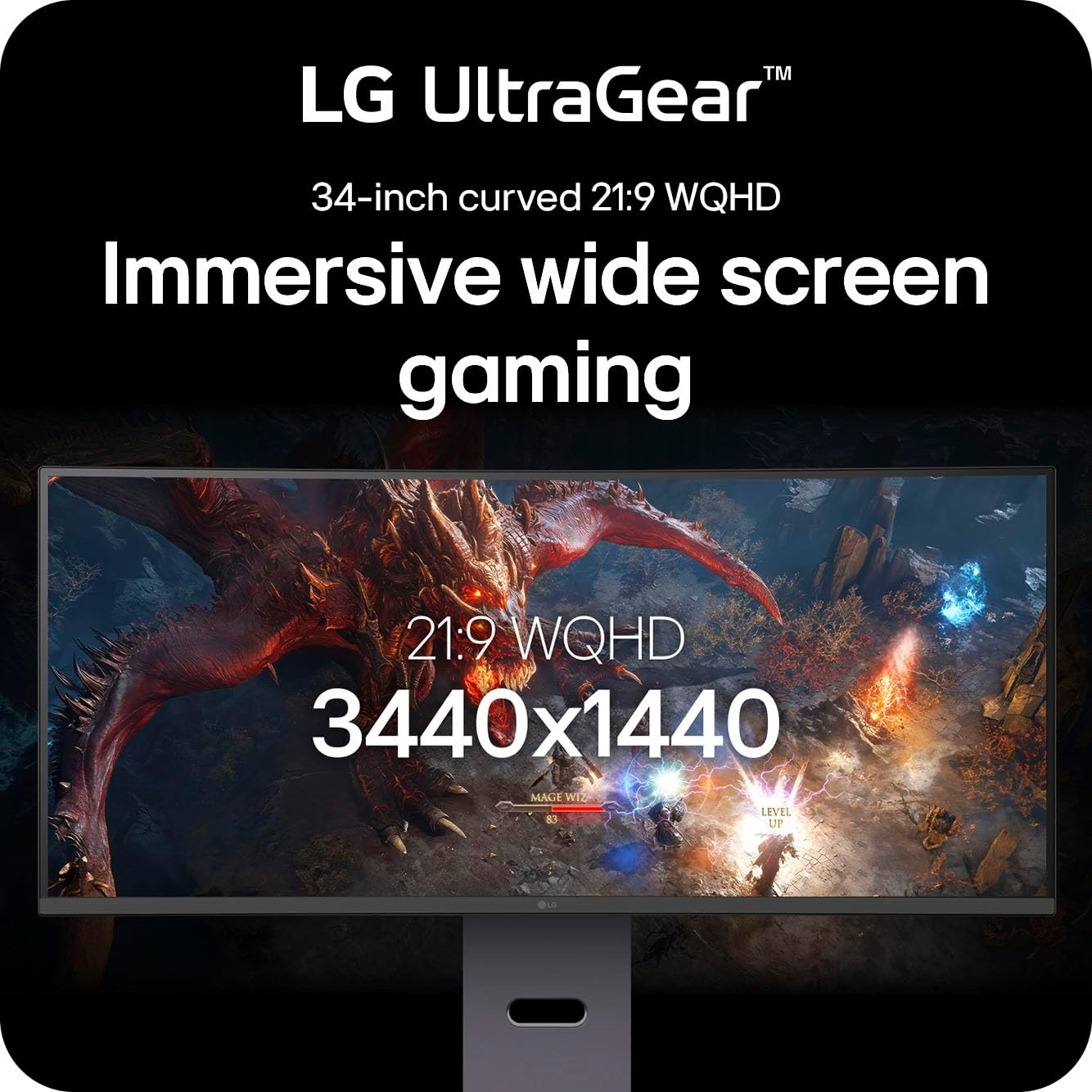 LG 34 inch Ultra Gear WQHD Curved Gaming Monitor, 34G600A-B