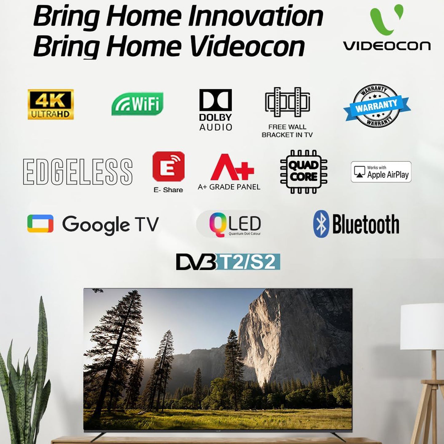 Videocon 100 inch Android Smart QLED TV - 4K, E100QLGT1100