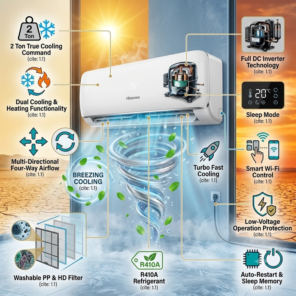 Hisense 2 Ton Inverter Split Air Conditioner, AS-24UW4SBTKC00A