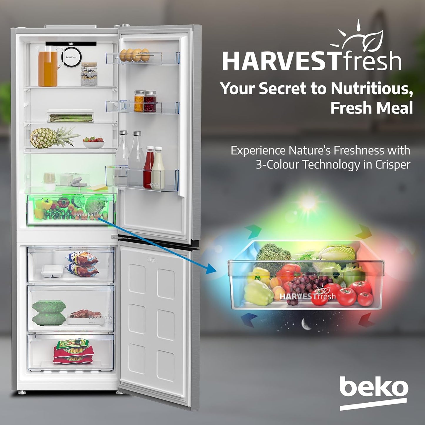 Beko 400L Double Door Refrigerator, RDNE400CS