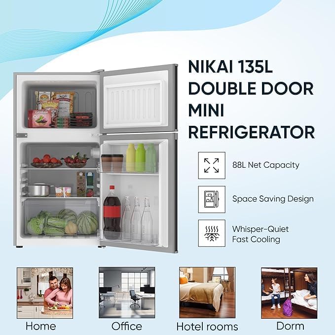 Nikai 135L Double Door Refrigerator, NRF-135DDS