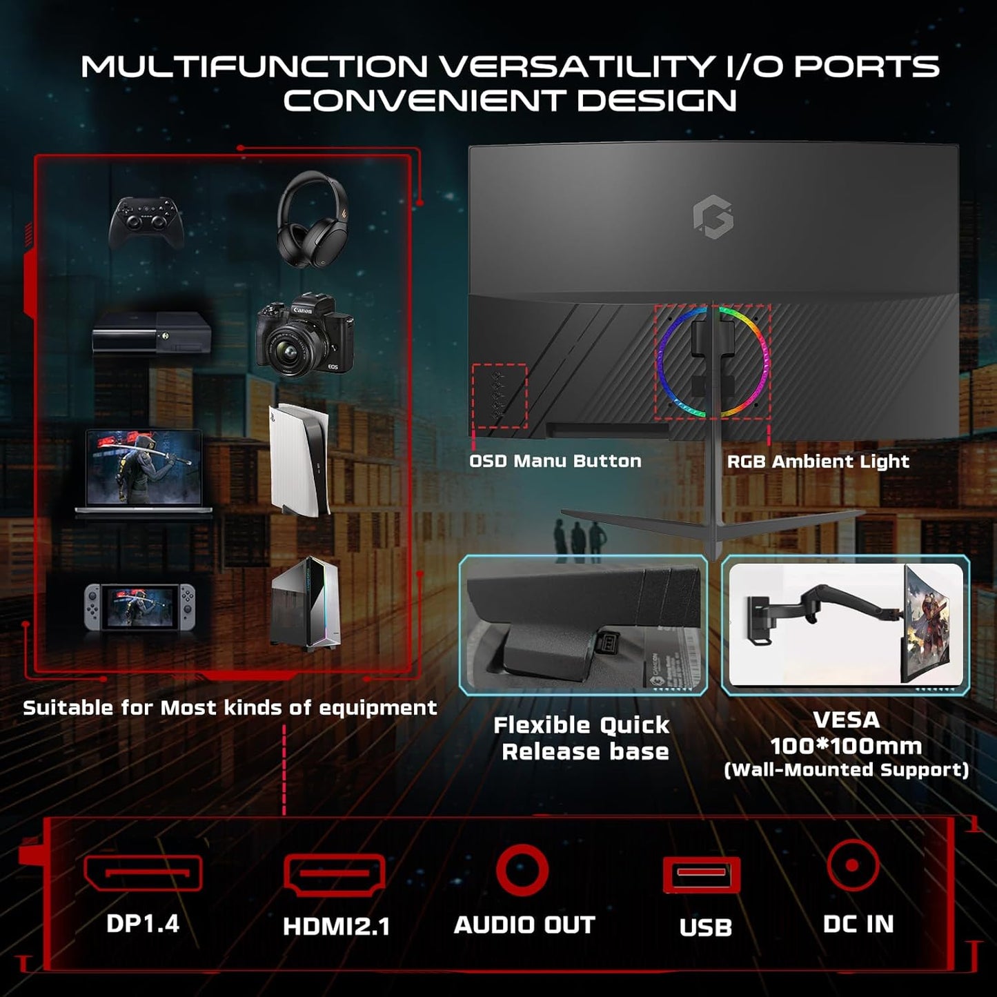 GAMEON 27” Curved Gaming Monitor, GOC27F180VA