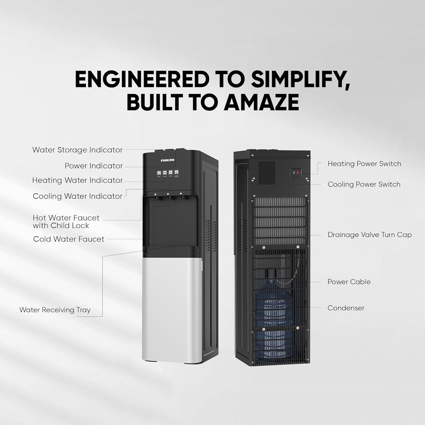 Nikai 3 Tap Bottom Loading Water Dispenser, NWD4000BS