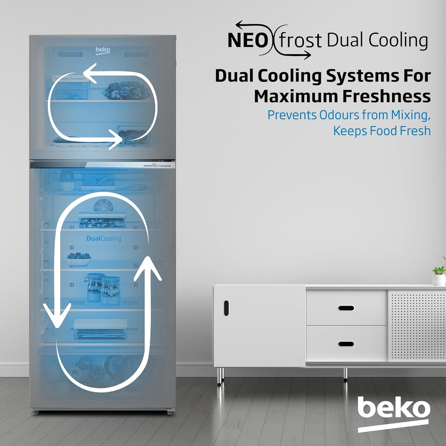 Beko 409L Double Door Refrigerator, RDNT401XS