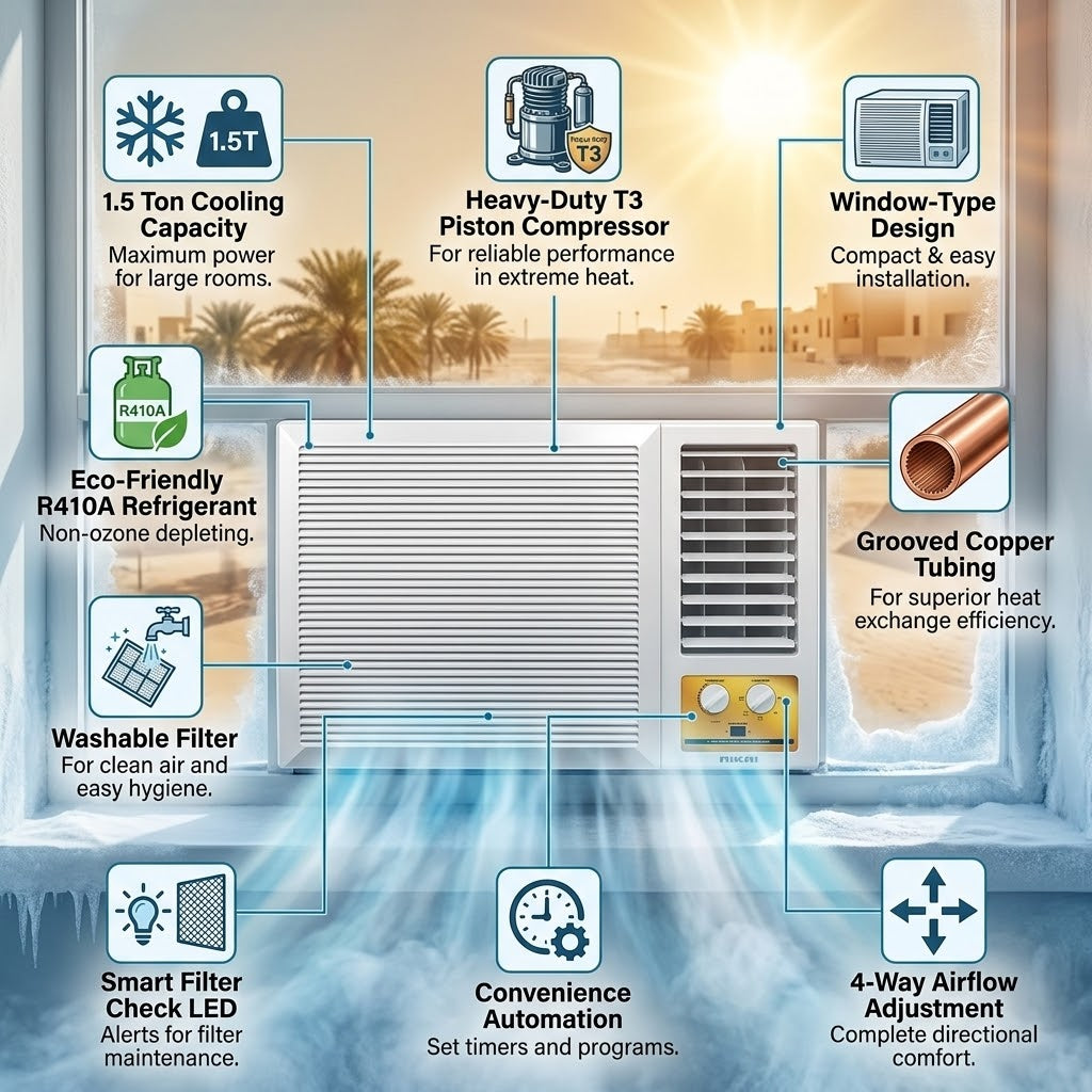 Nikai Piston 1.5 Ton Rotary Window Air Conditioner - NWAC18038E6