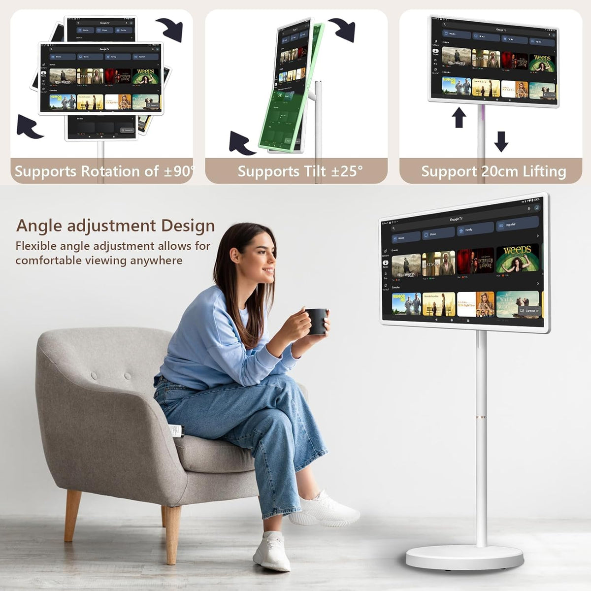 OTTAL 27 inch Smart Touch Screen Display, 4K with Camera & Wheels