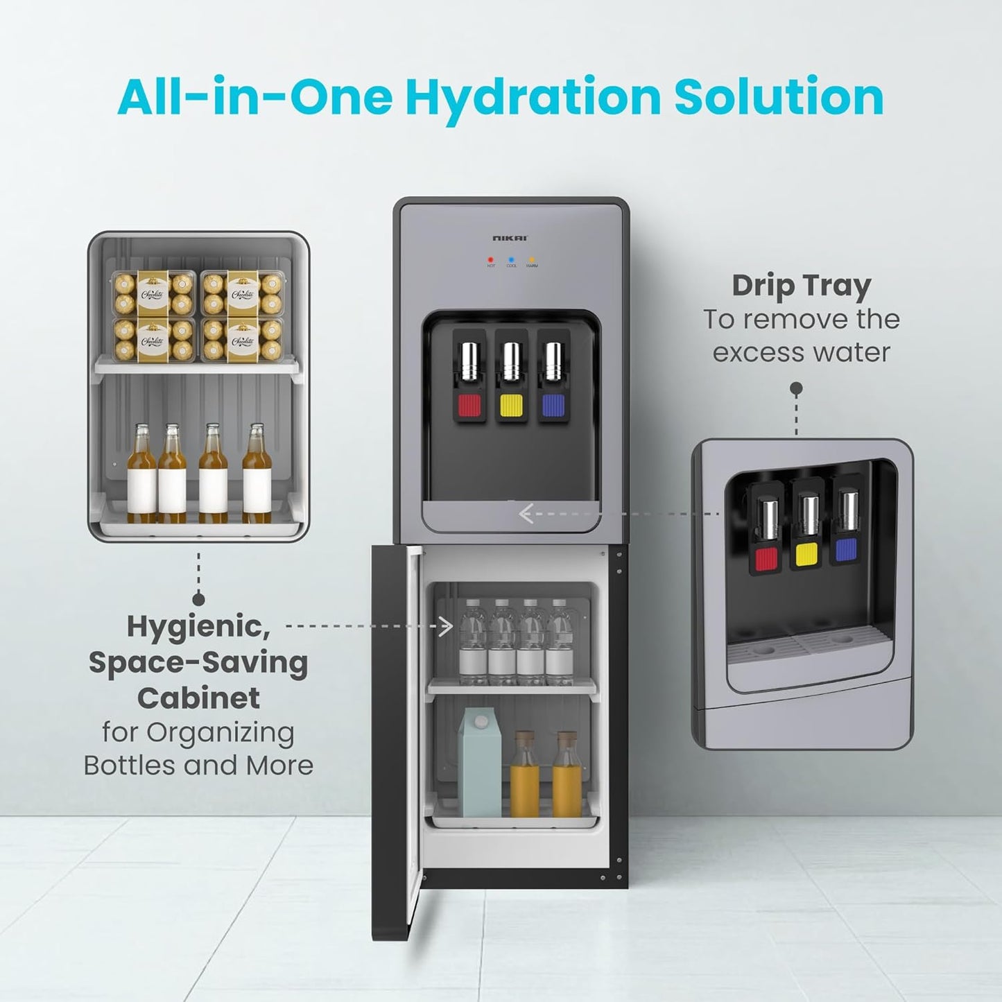 Nikai 3-Tap Water Dispenser with Hot, Cold & Normal Water, NWD999C
