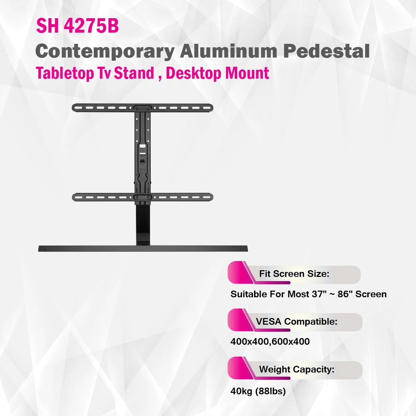 37 inch - 86 inch Contemporary Aluminum Pedestal Tabletop TV Stand, SH-4275B