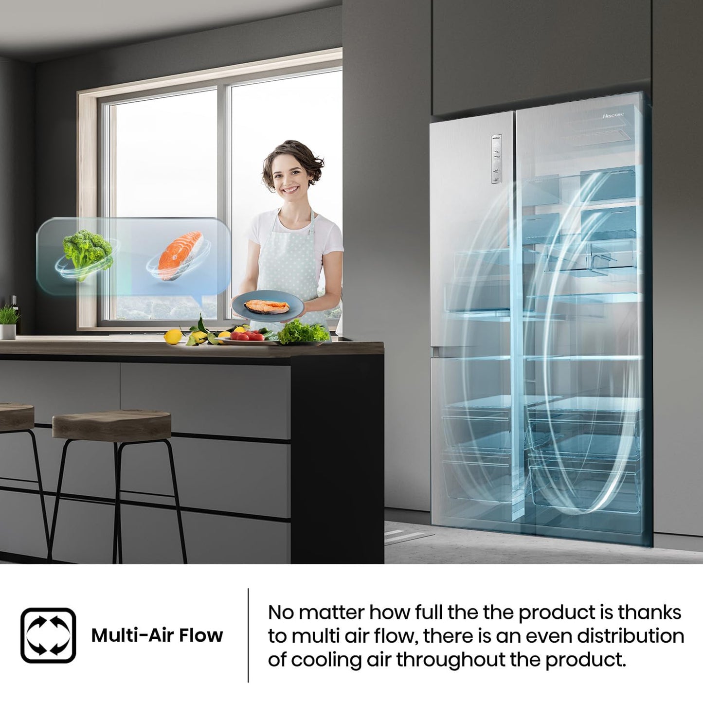 Hisense 869L Two Door Side by Side Refrigerator, RS3N668SMI3