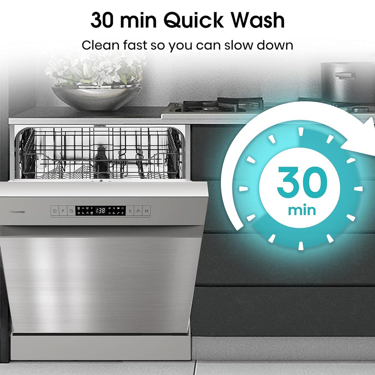 Hisense 15 Place Free Standing Dishwasher, HS623E90G