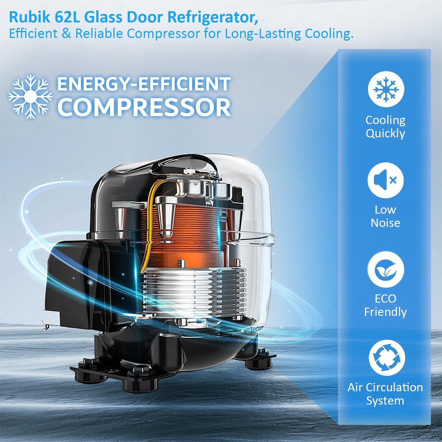 Rubik 62L Glass Door Mini Fridge, RBJC-62-HCWB