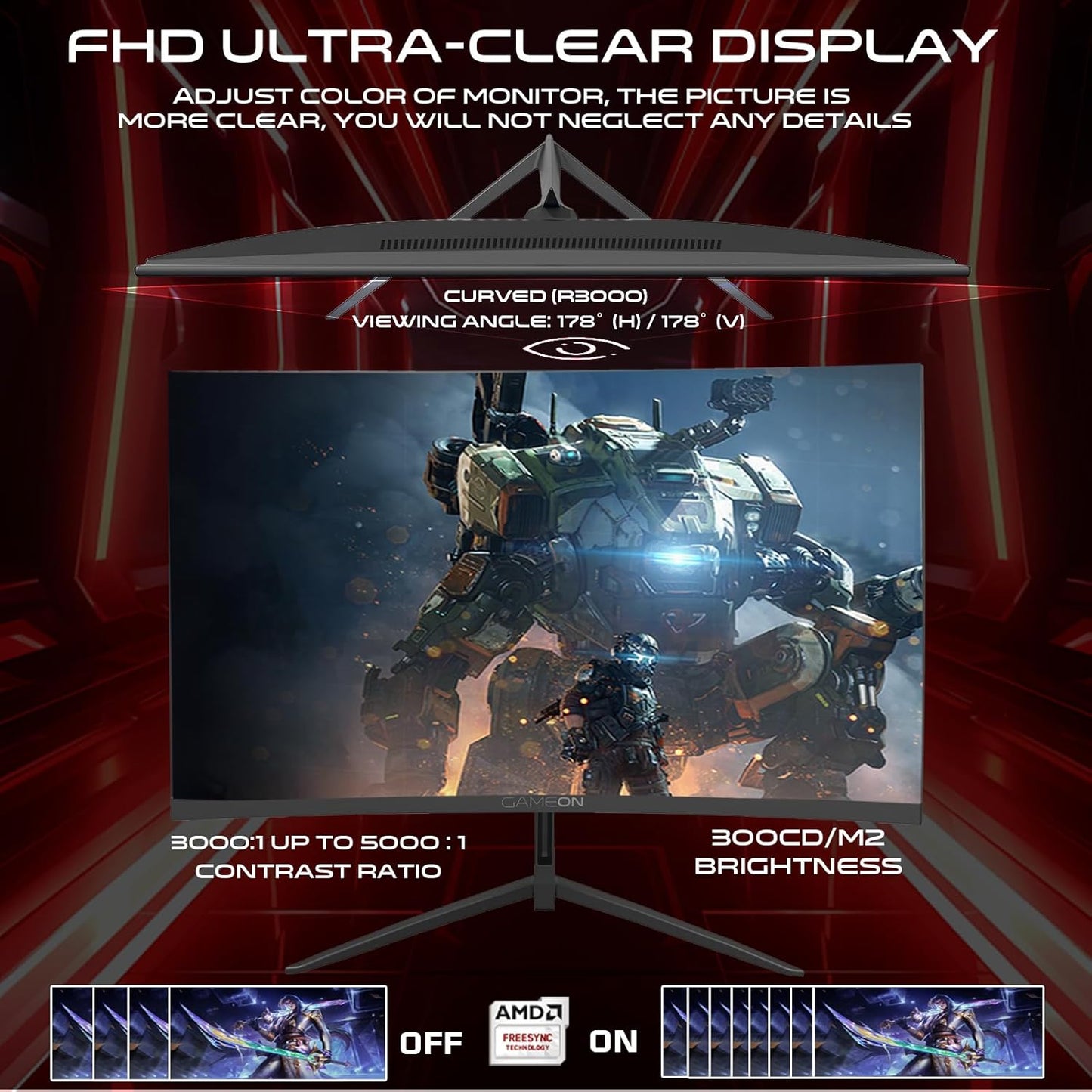 GAMEON 27” Curved Gaming Monitor, GOC27F180VA