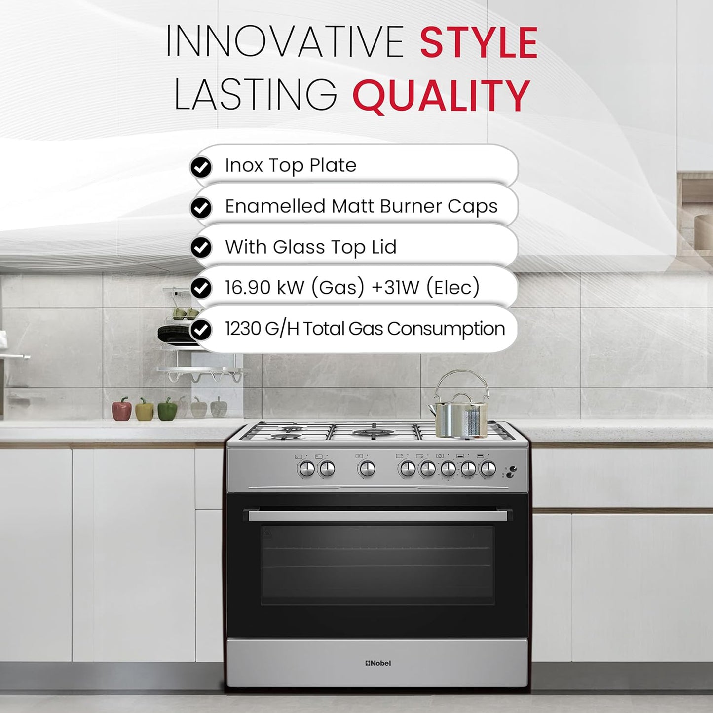 Nobel 90X60 Cm 5 Burner Cooking Range, NGC9699I