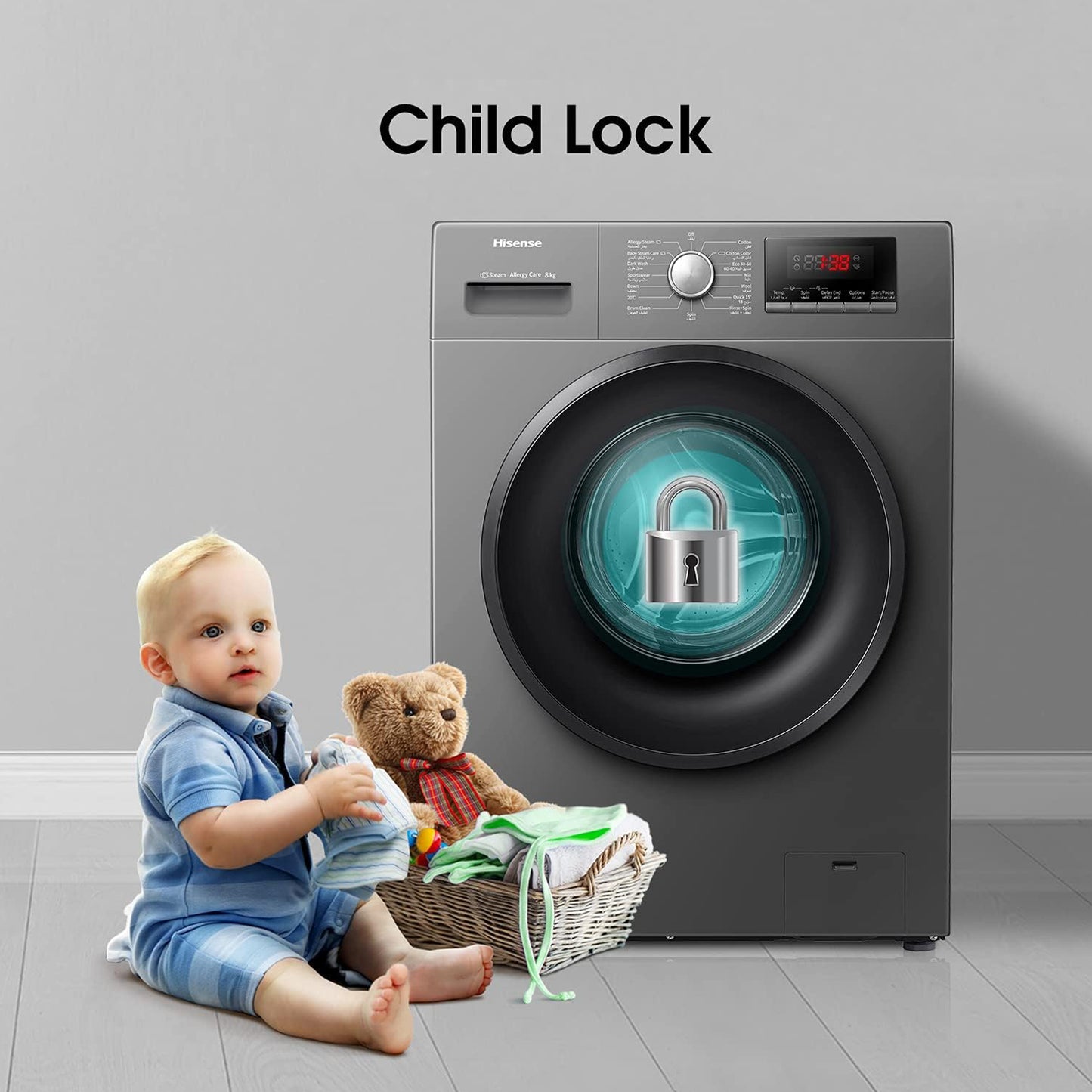 Hisense 8KG Fully Automatic Washing Machine, WFSQ8012VMT