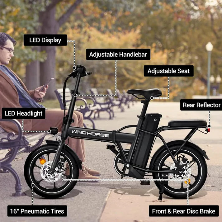 Wind Horse W2 A Electric Bike, W2 A (Black)