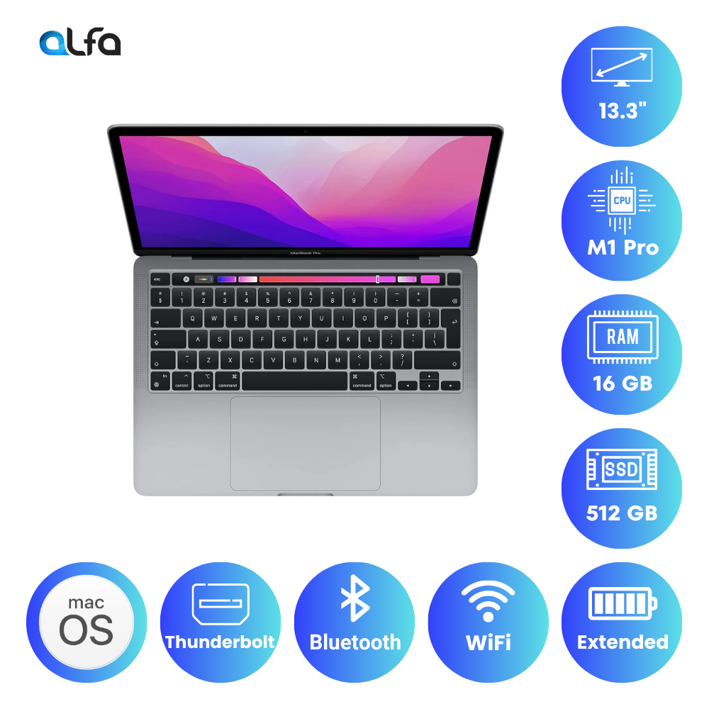 Apple MacBook Pro (13-inch, Apple M1 chip, 16GB RAM, 512GB SSD) Space Grey with TouchBar, M1 Pro