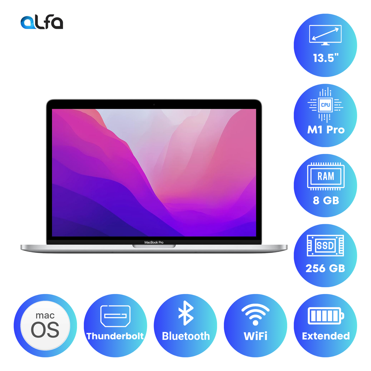 Apple MacBook Pro (13-inch, Apple M1 chip, 8GB RAM, 256GB SSD) Space Grey with TouchBar, M1 Pro