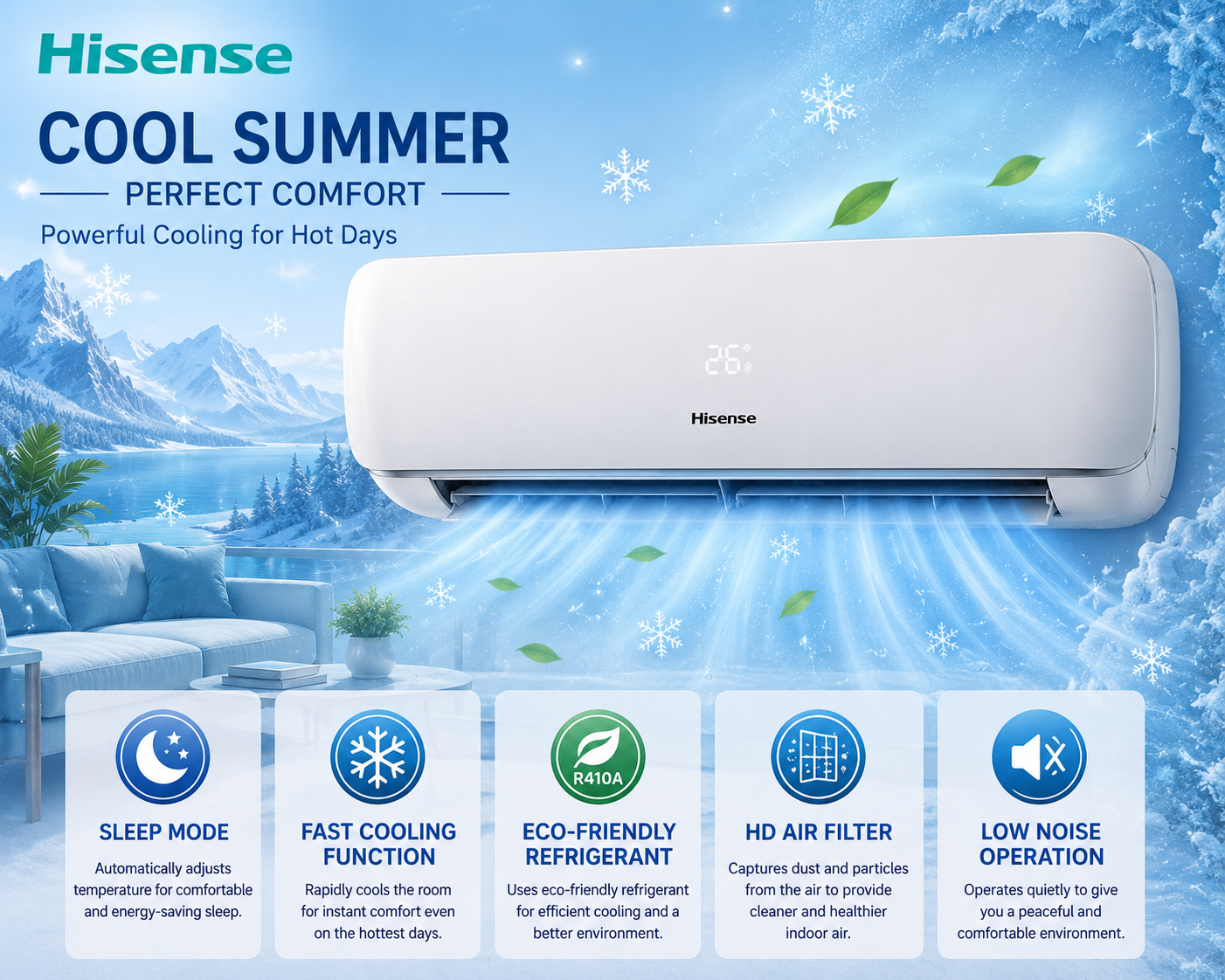 Hisense 1 Ton Rotary Split Air Conditioner - T3, AS-12CF4SWPHB00W