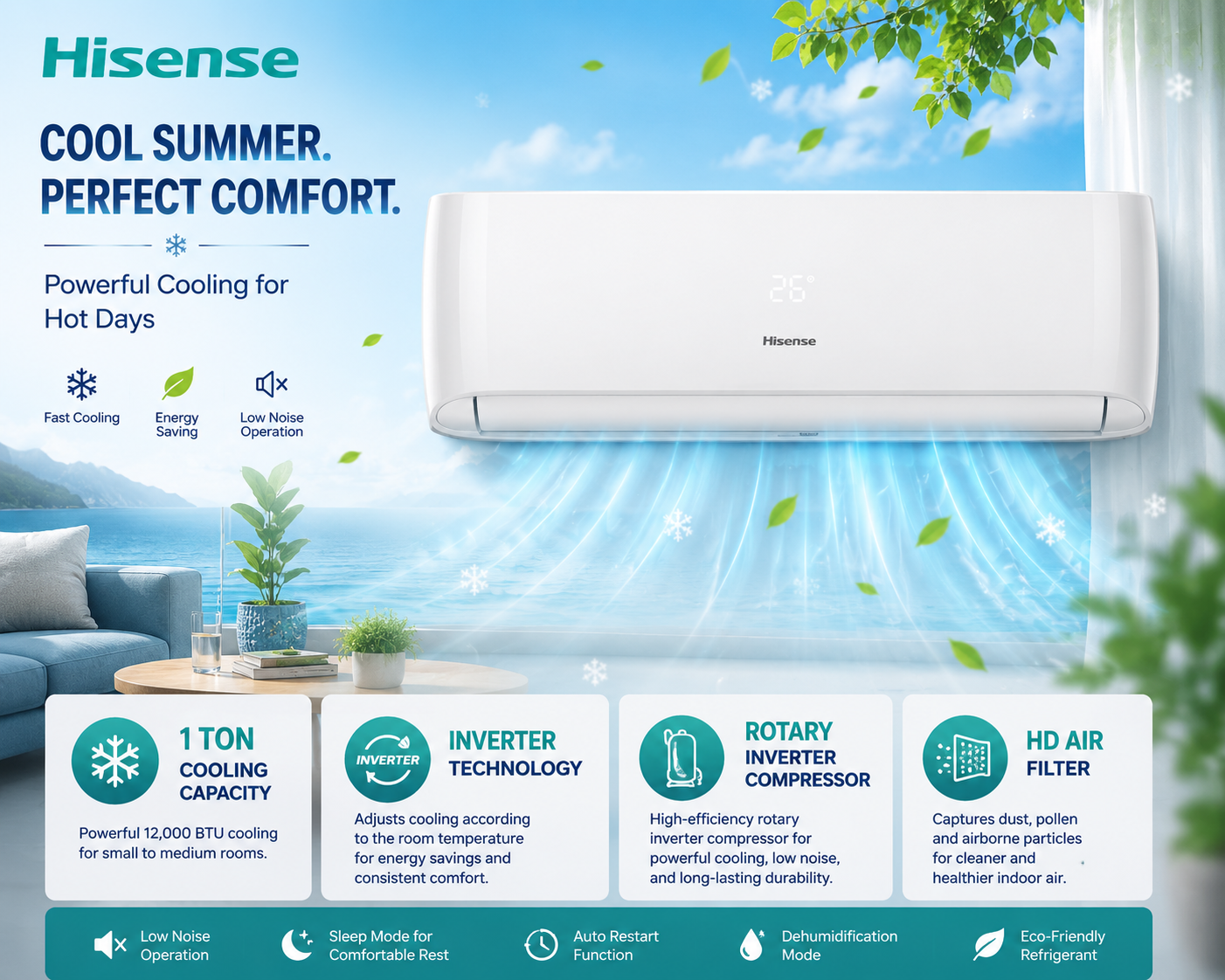 Hisense 1 Ton Inverter Split Air Conditioner, AS-12UW4SYRKC01