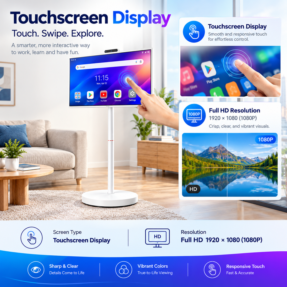 OTTAL 27 inch Smart Touch Screen Display, 4K with Camera & Wheels