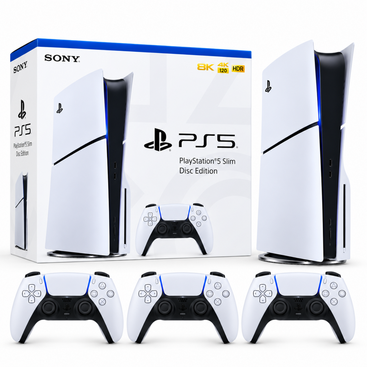 Sony PlayStation 5 Gaming Console Slim – Disc Edition with 3 Controllers, PS5
