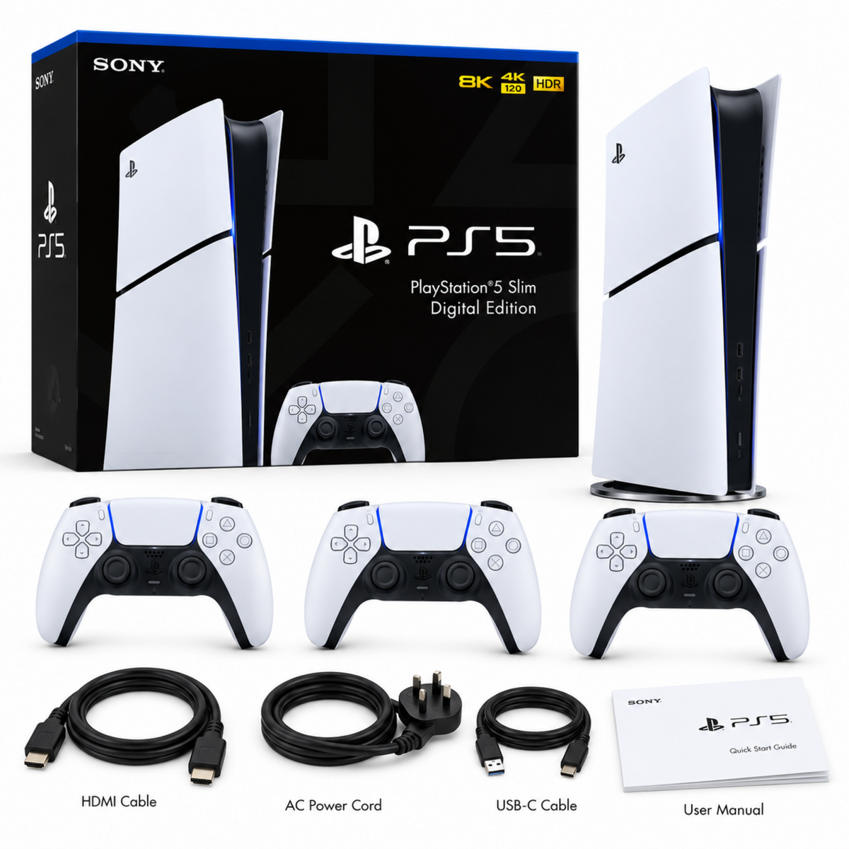 Sony PlayStation 5 Gaming Console Slim – Digital Edition with 3 Controllers, PS5