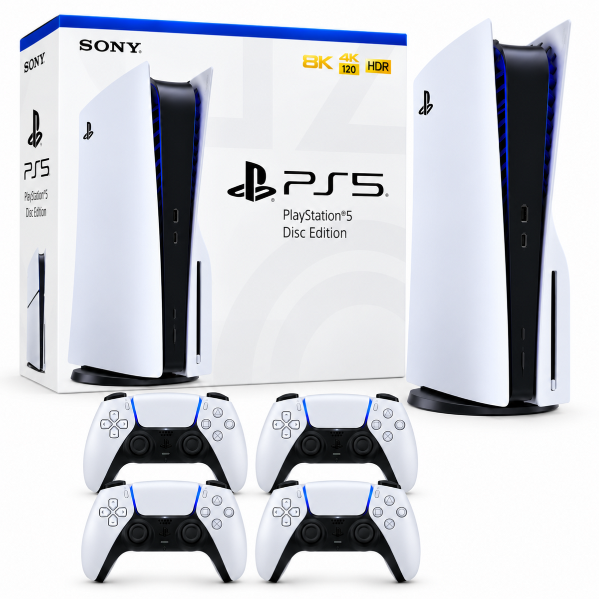 Sony PlayStation 5 Gaming Console Fat – Disc Edition with 4 Controllers, PS5