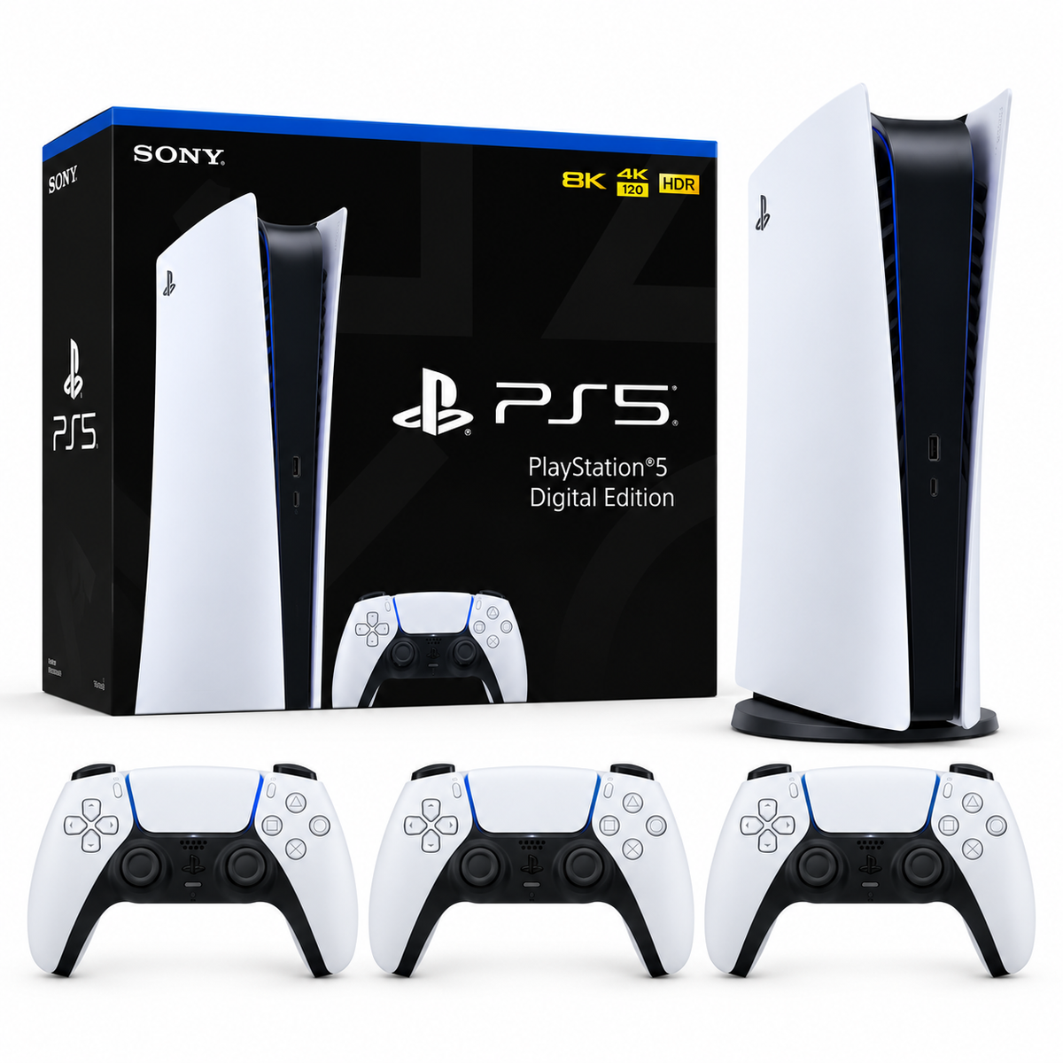 Sony PlayStation 5 Gaming Console Fat – Digital Edition with 4 Controllers, PS5