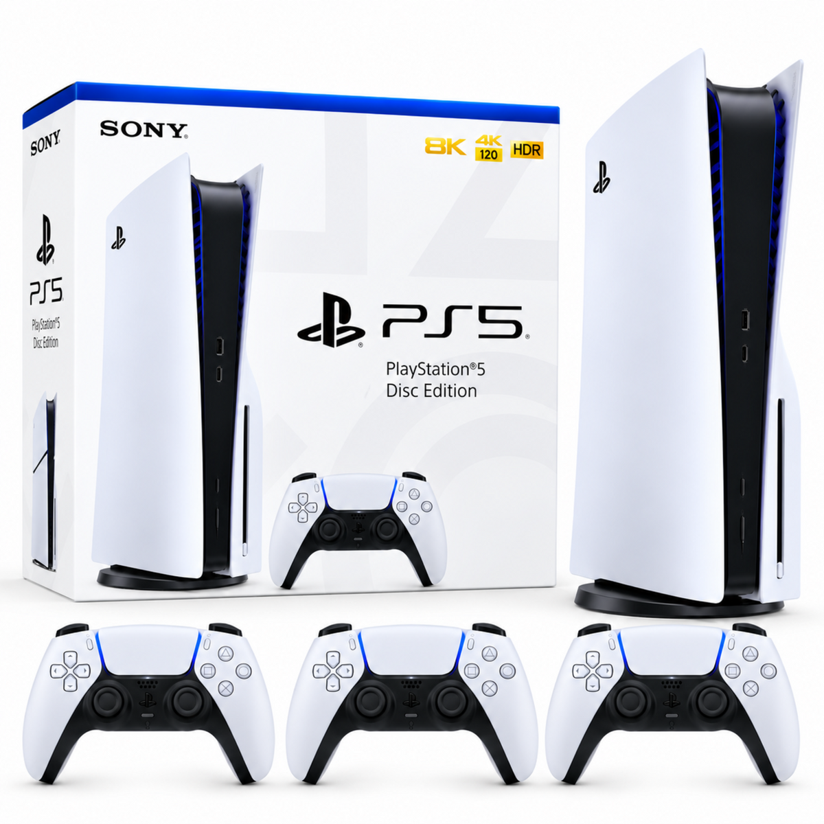 Sony PlayStation 5 Gaming Console Fat – Disc Edition with 3 Controllers, PS5