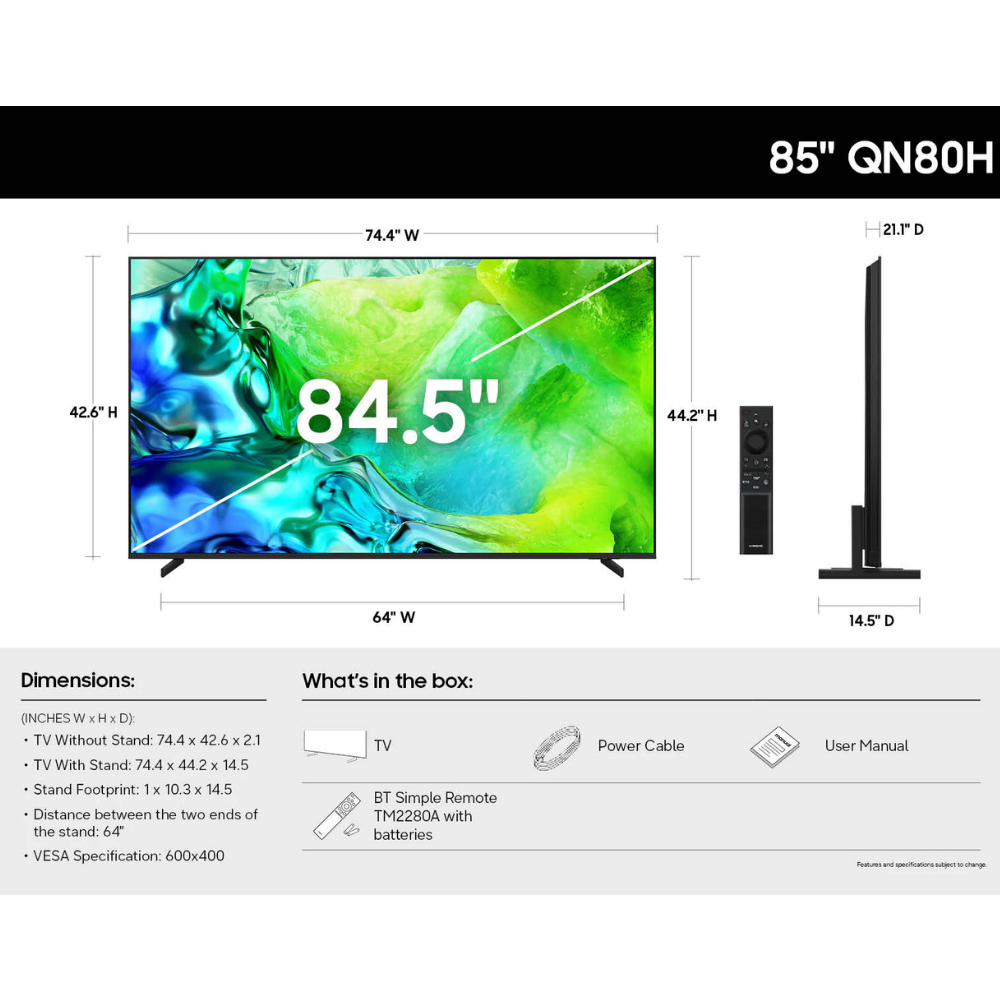 Samsung 85 Inch Class Neo QLED AI Smart TV 4K, QN80H