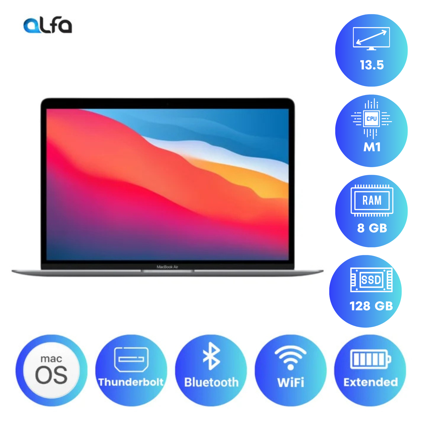 Apple MacBook Air M1 - 8GB RAM, 128GB SSD - Silver- 13-inch, 8‑Core CPU