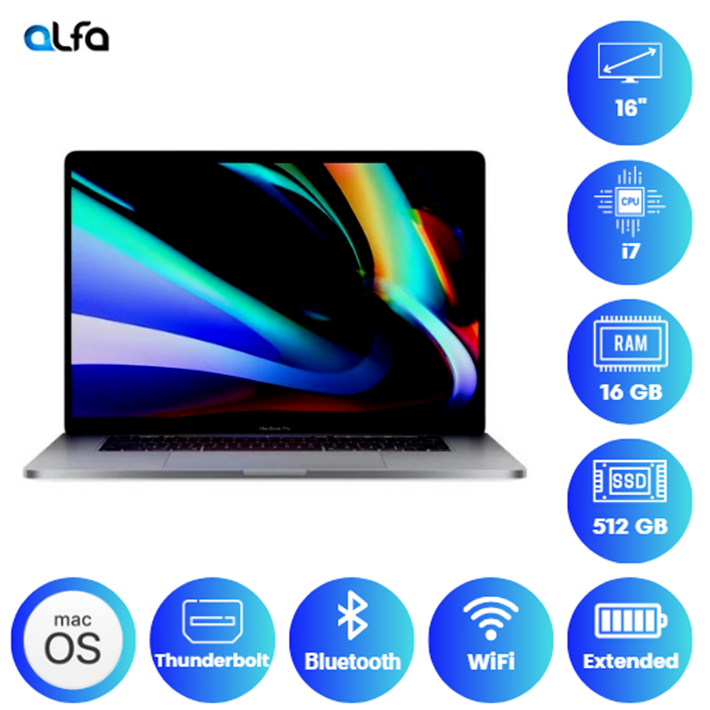 Apple MacBook Pro (A2141) Laptop, 16" Retina Display, Intel Core i7 2.6GHz CPU, 16GB RAM, 512GB SSD, 4GB AMD Radeon Pro 5300M, Space Gray