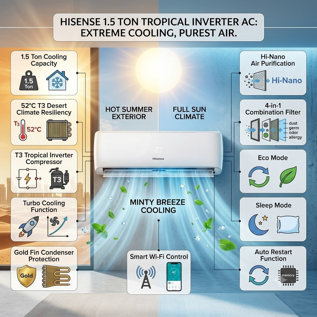 Hisense 1.5 Ton Inverter Split Air Conditioner - T3, AS-18TF4RBT00