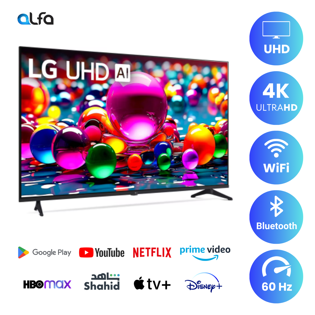 LG 43 inch Smart UHD 4K TV - LED - 4K - 60Hz, 43UA77